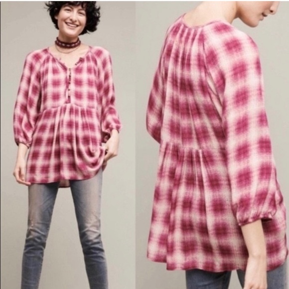 Anthropologie Maeve Cavalon peplum Plaid swing top - Picture 3 of 4